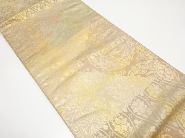 切りばめ風　鳳凰に花更紗模様織り出し袋帯